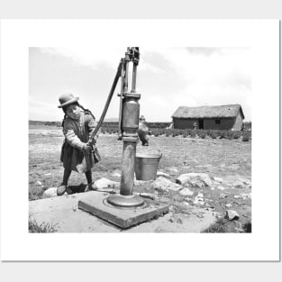 Girl Pumping water in Puno Peru Posters and Art